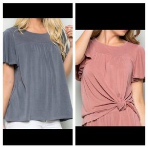 NWT! PLUS Size Babydoll Ruffle Sleeve Tee/2 Colors